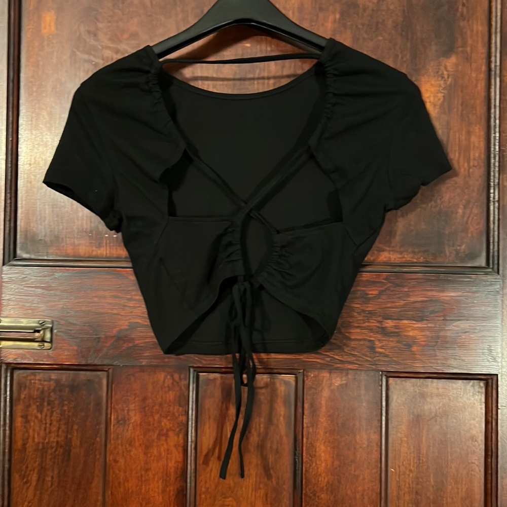 SHEIN Women’s Black Crop Top with Lace Up Back Medium - Picture 2 of 3